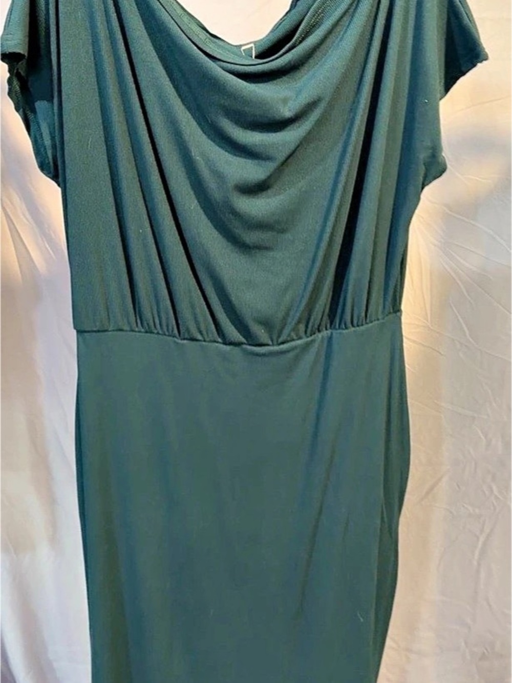 Draped Neck Midi Dress in Green Like New